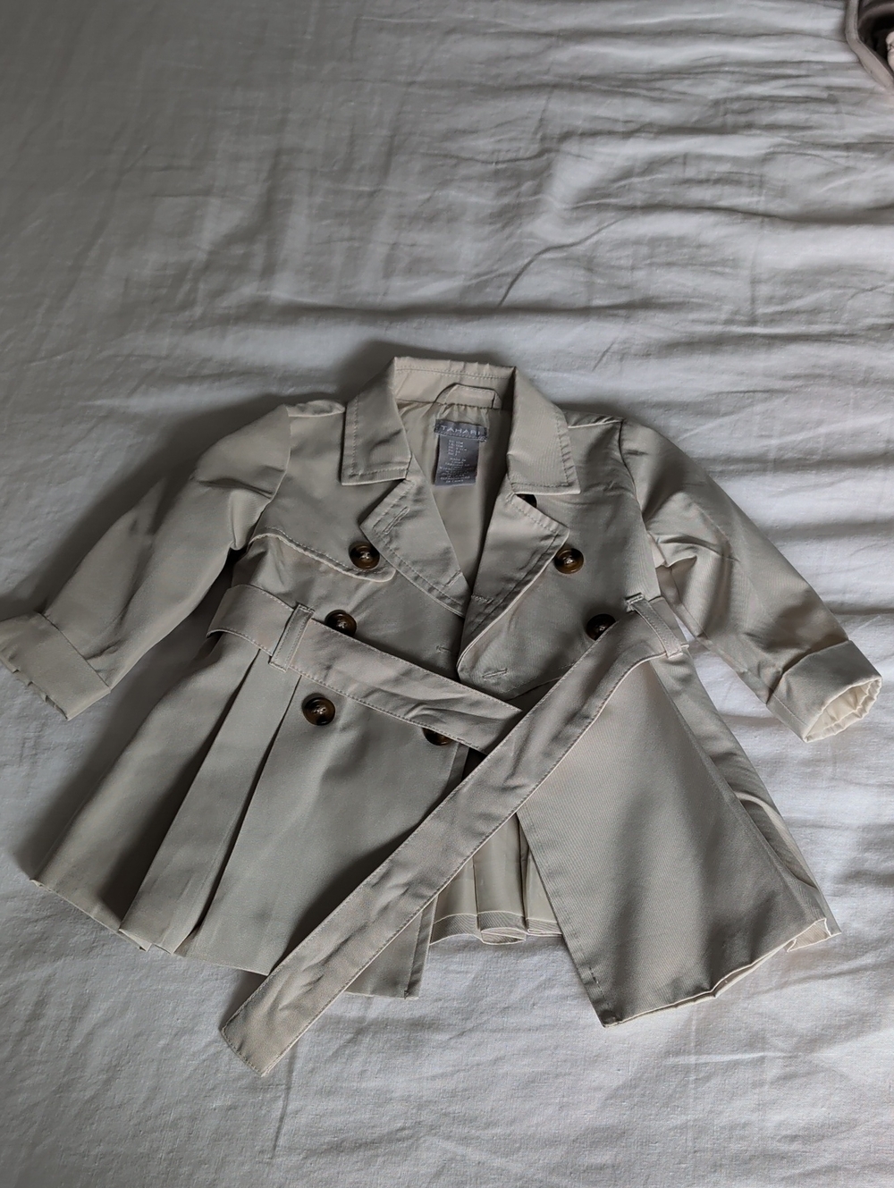 Tahari Girls Cream Double-Breasted Pea Coat with Belt